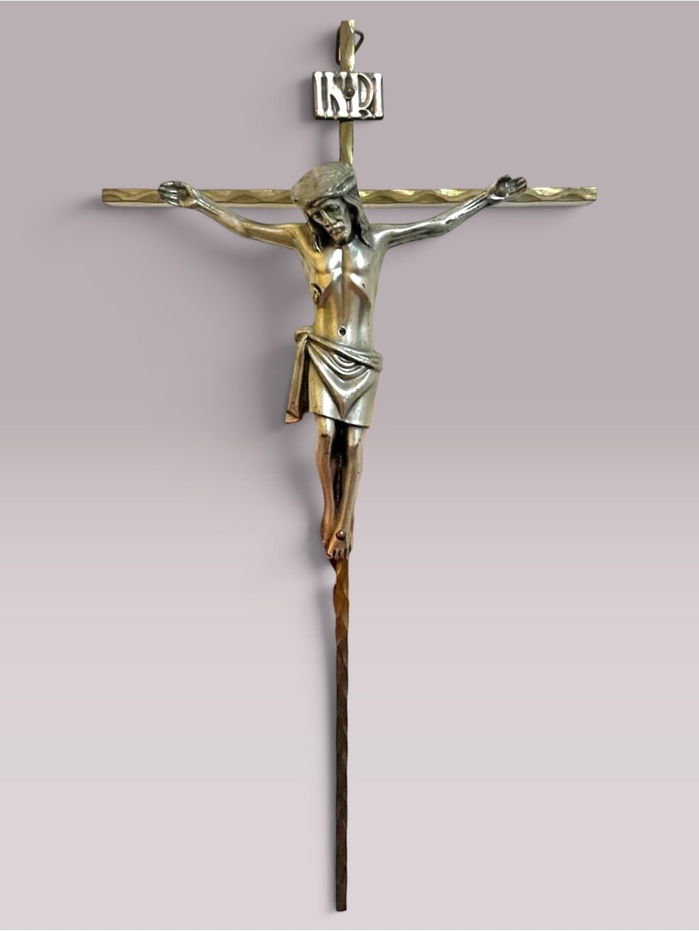 Vintage Metal Crucifix Wall Cross with INRI Sign 12” western Germany